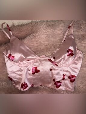 Forever 21 Pink Satin Floral Crop Bralette